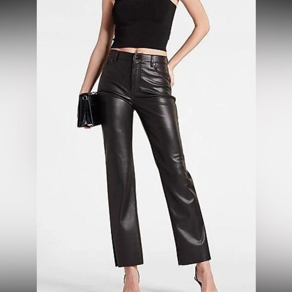 Express modern straight faux leather pants black size 14 super high rise